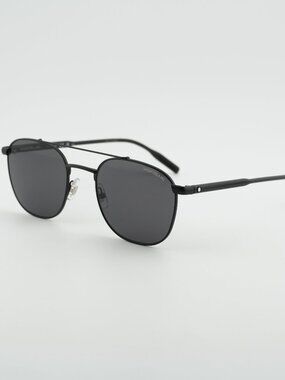 Montblanc MB0114S 001 Sunglasses Shiny Black Square Frame, Grey Lenses